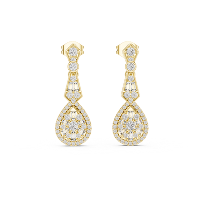 Gold finish and moissanite  diamond earrings on a white background
