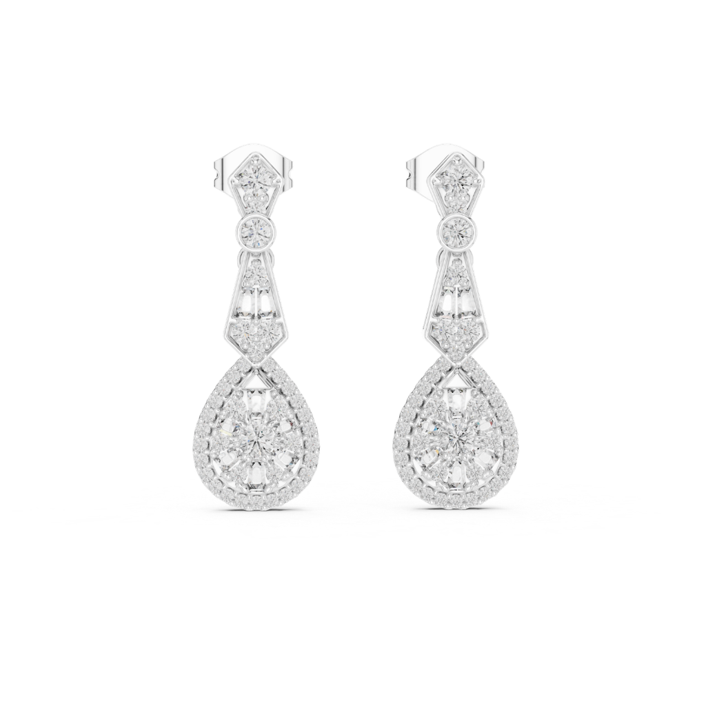 Pair of Moissanite  diamond earrings on a white background