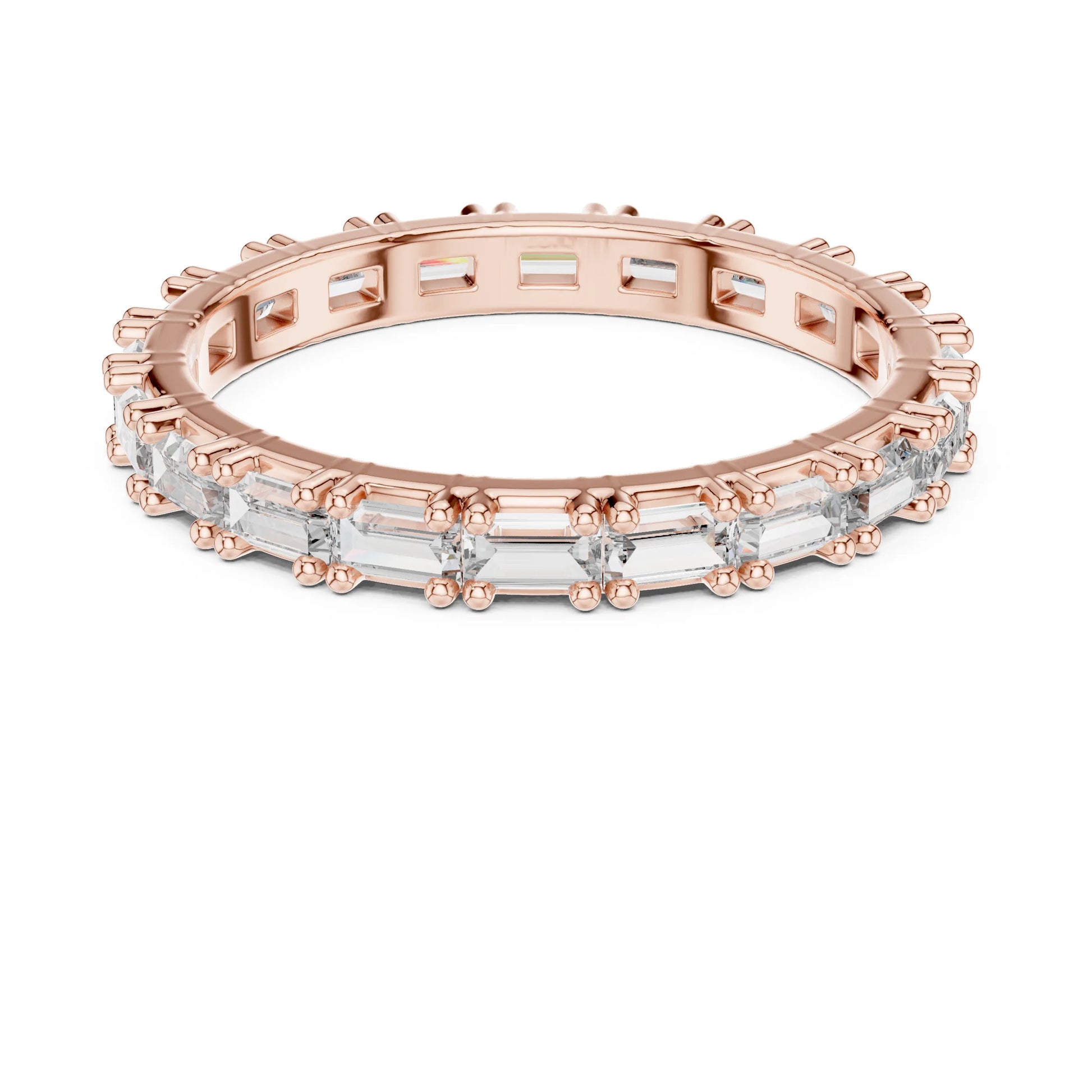 Rose gold and moissanite  diamond ring on a white background
