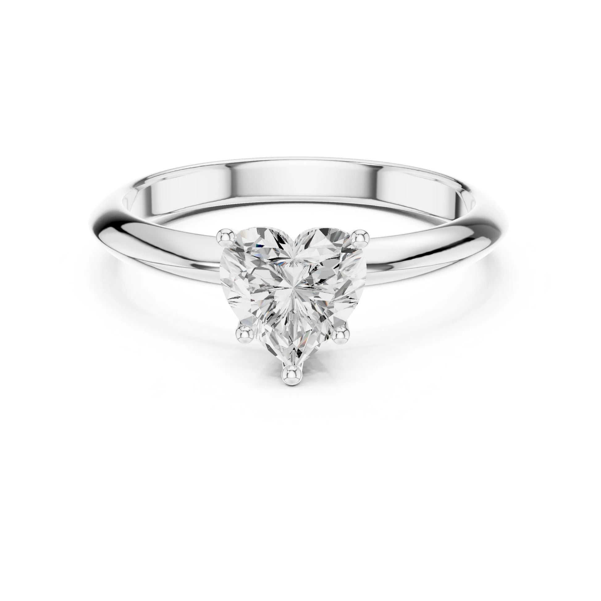 Heart-shaped moissanite diamond ring on a white background