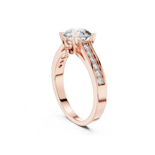 Load image into Gallery viewer, Rose gold ring with a 1ct moissanite diamond on a white background