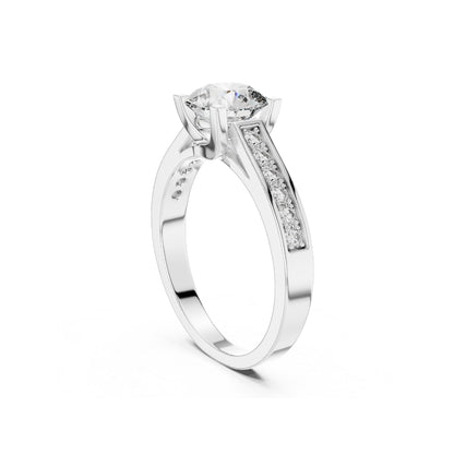 1ct Moissanite Diamond ring with a white gemstone on a white background