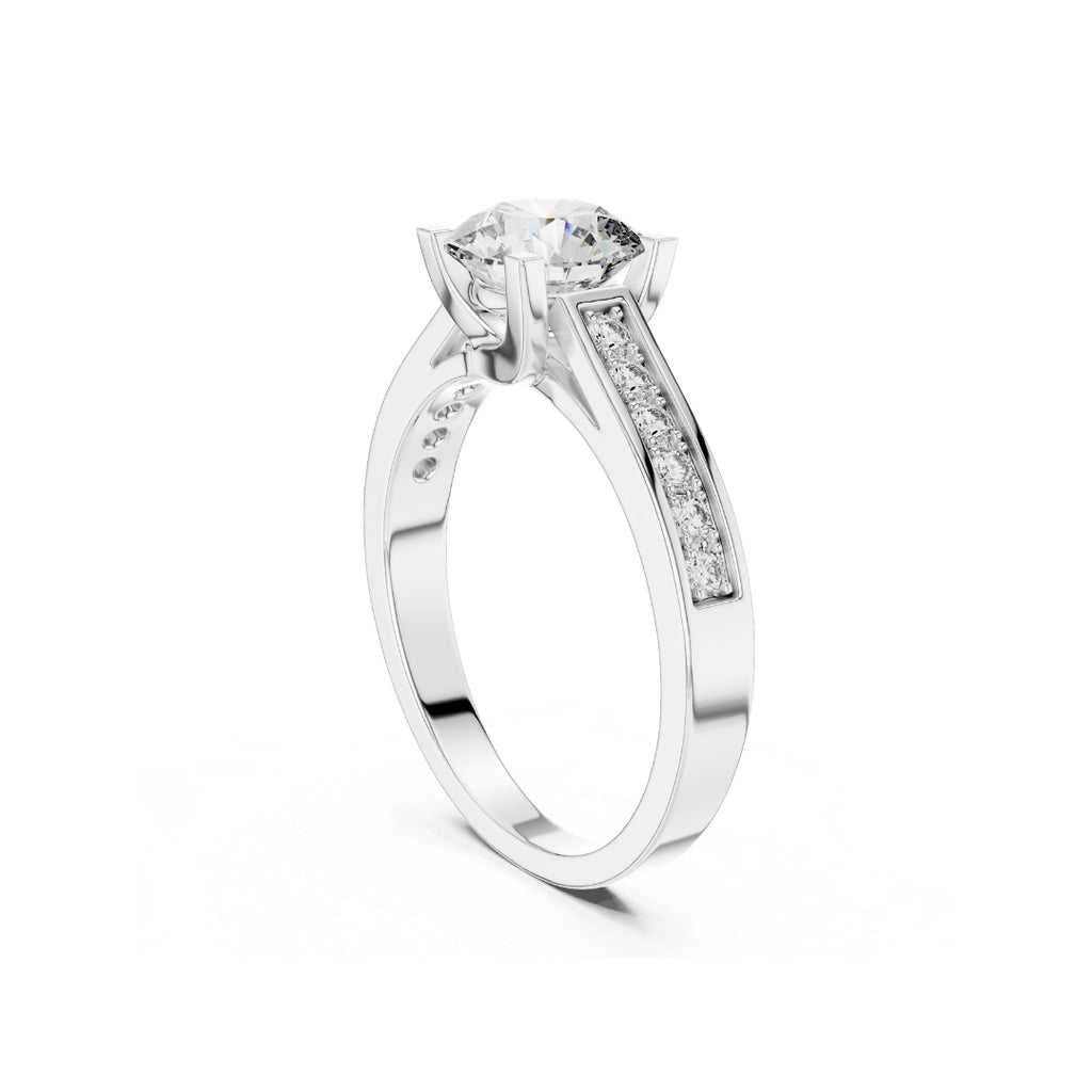 1ct Moissanite Diamond ring with a white gemstone on a white background