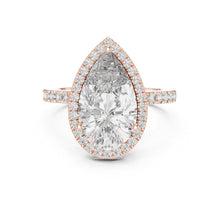 Load image into Gallery viewer, Rose gold ring with a pear-shaped moissanite diamond on a white background