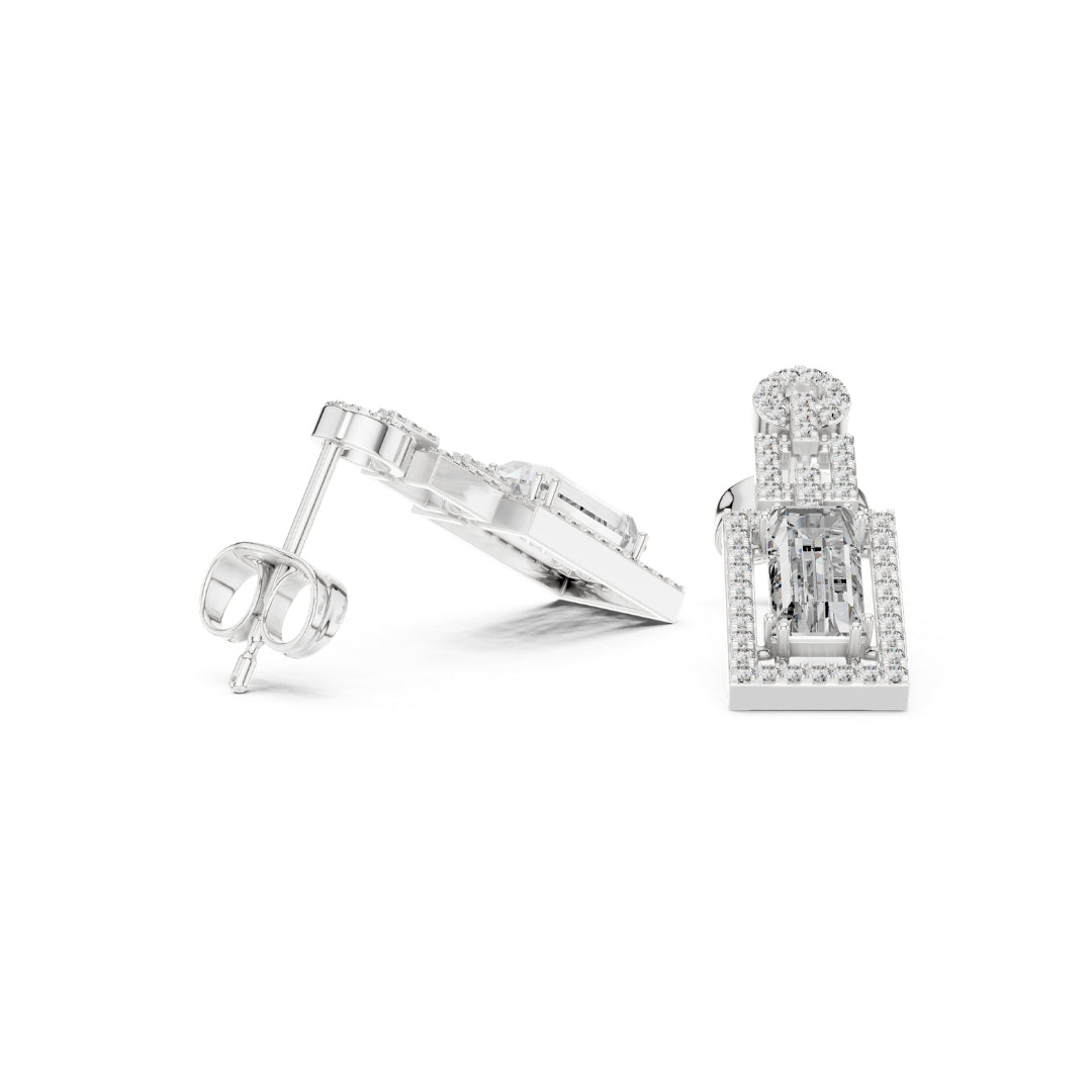 Moissanite diamond earing scope on a white background