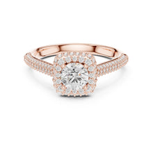 Load image into Gallery viewer, Rose gold ring with a moissanite diamond on a white background