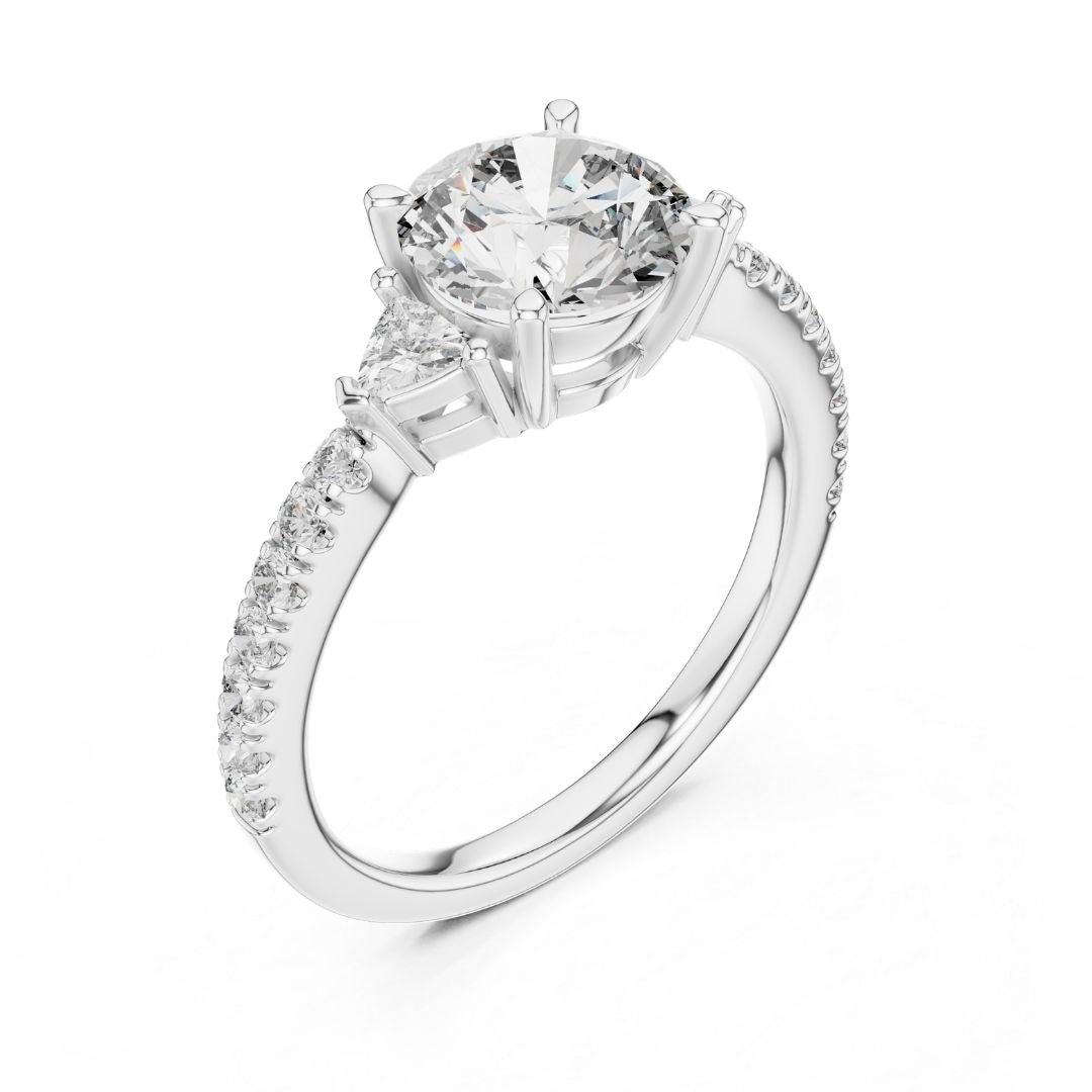 moissanite Diamond ring with a large central gemstone and smaller stones on a white background