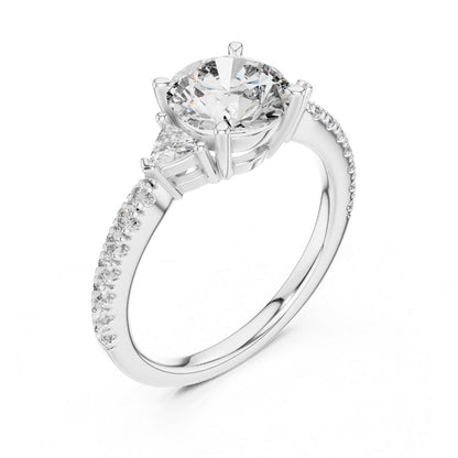 moissanite Diamond ring with a large central gemstone and smaller stones on a white background