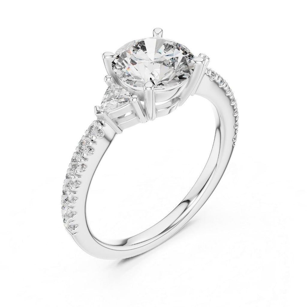 moissanite Diamond ring with a large central gemstone and smaller stones on a white background