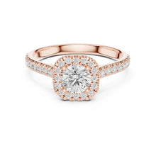 Load image into Gallery viewer, Rose gold ring with a moissanite diamond on a white background