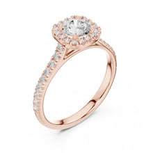 Load image into Gallery viewer, Rose gold ring with a moissanite diamond on a white background