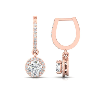Halo Solitaire Dangling Hoop Sterling Silver Earrings for Her