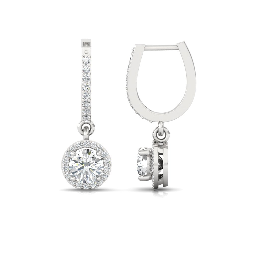 Halo Solitaire Dangling Hoop Sterling Silver Earrings for Her