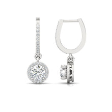 Load image into Gallery viewer, Halo Solitaire Dangling Hoop Sterling Silver Earrings for Her