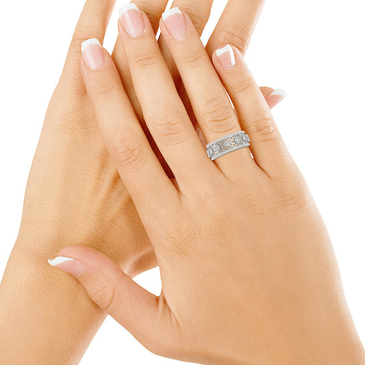 Sunflower Bloom Silver Band Ring for Her - Hand Model
