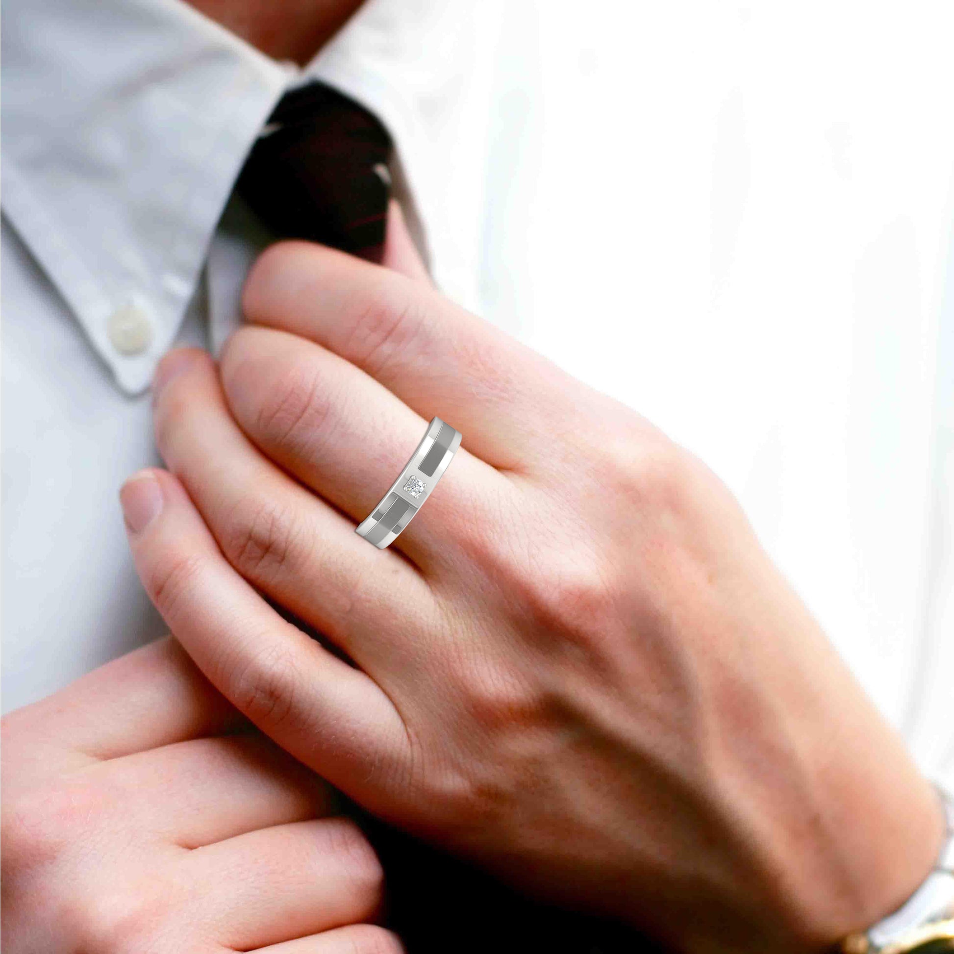 Silver Ring for Him on Male Model