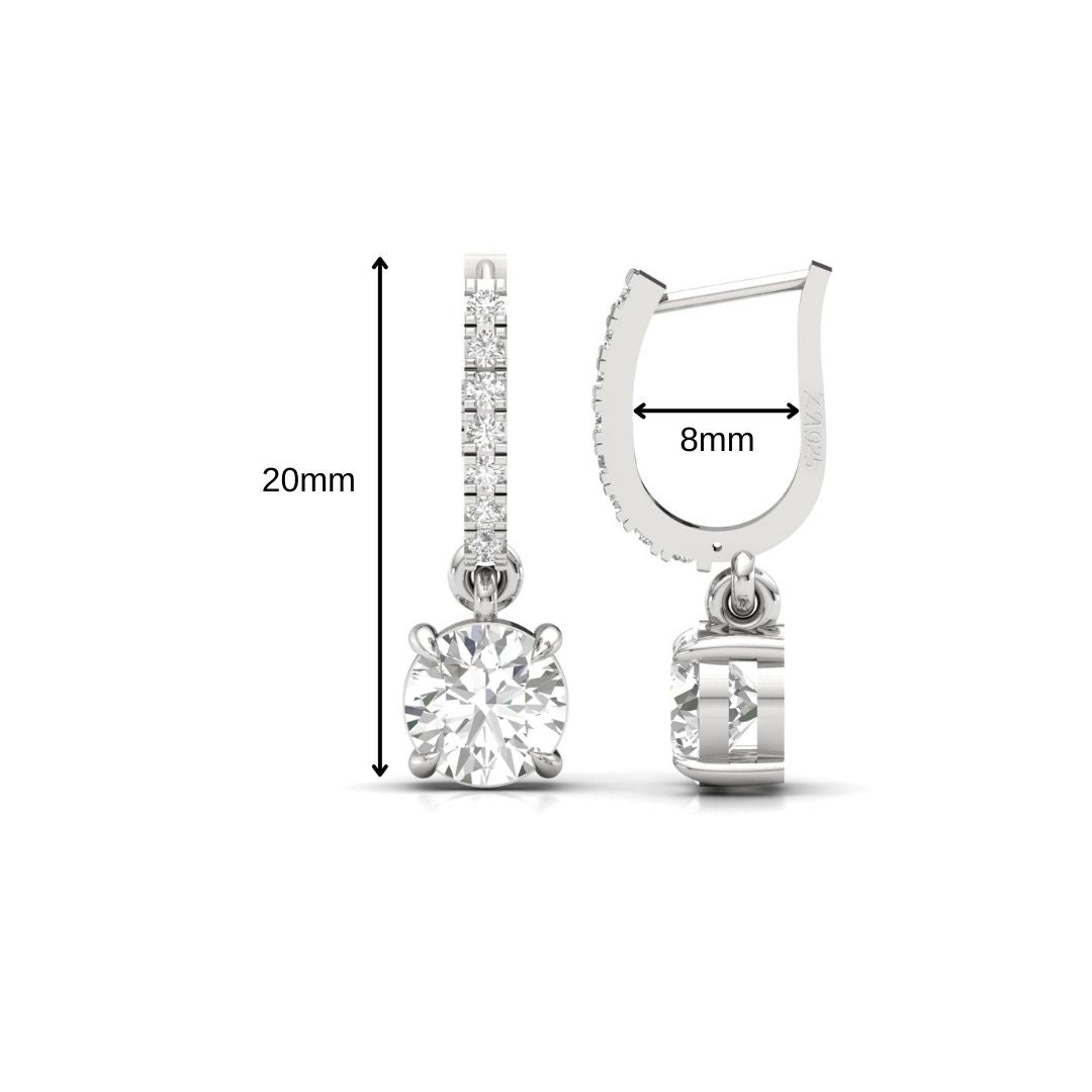 Solitaire Dangling Hoop Sterling Silver Earrings for Her