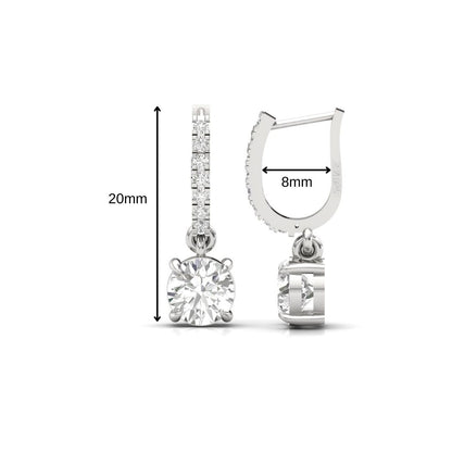 Solitaire Dangling Hoop Sterling Silver Earrings for Her