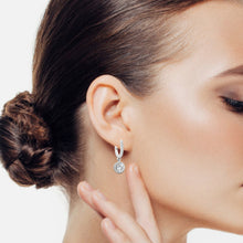 Load image into Gallery viewer, Halo Solitaire Dangling Hoop Sterling Silver Earrings for Her