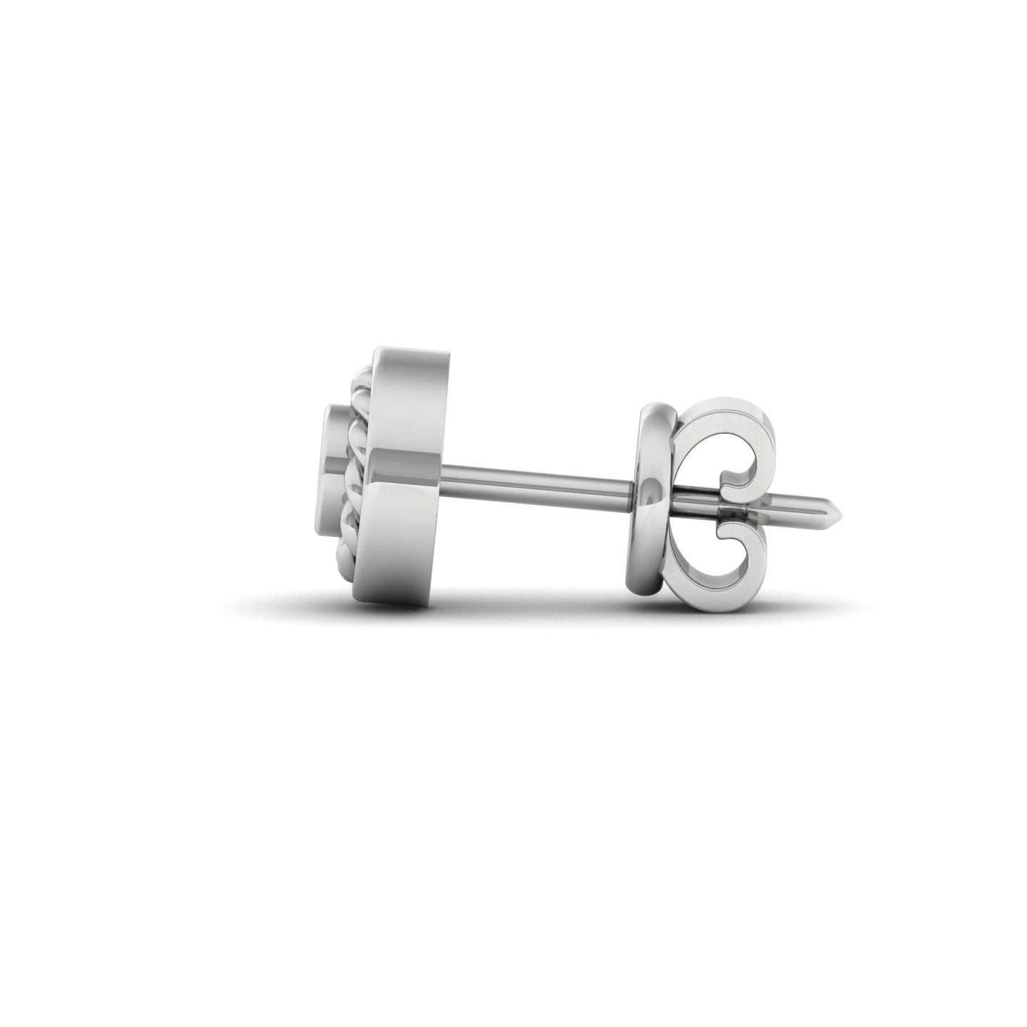 Vintage round silver earring - side profile -white