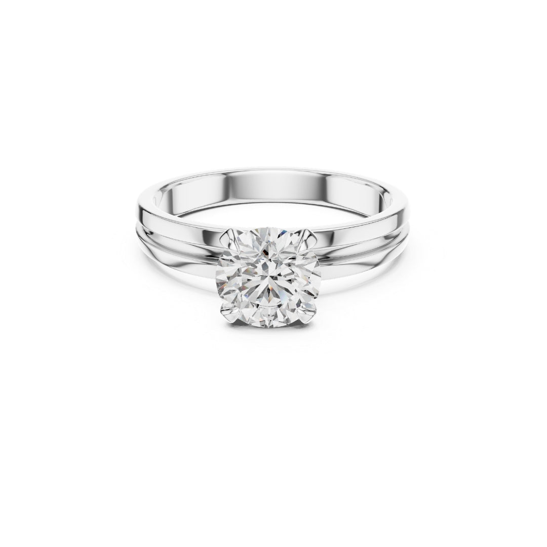 silver ring with a 1ct moissanite diamond  on a white background
