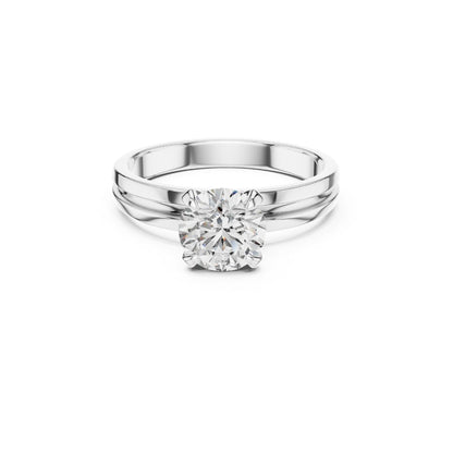 silver ring with a 1ct moissanite diamond  on a white background
