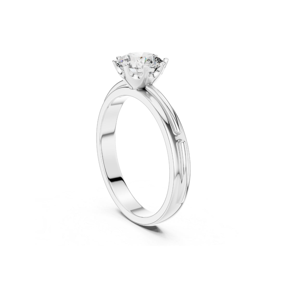 Silver ring with a 1ct moissanite  diamond on a white background