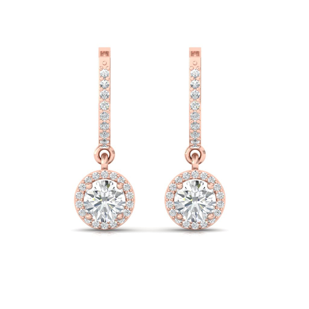 Halo Solitaire Dangling Hoop Sterling Silver Earrings for Her