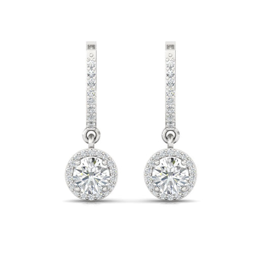 Halo Solitaire Dangling Hoop Sterling Silver Earrings for Her