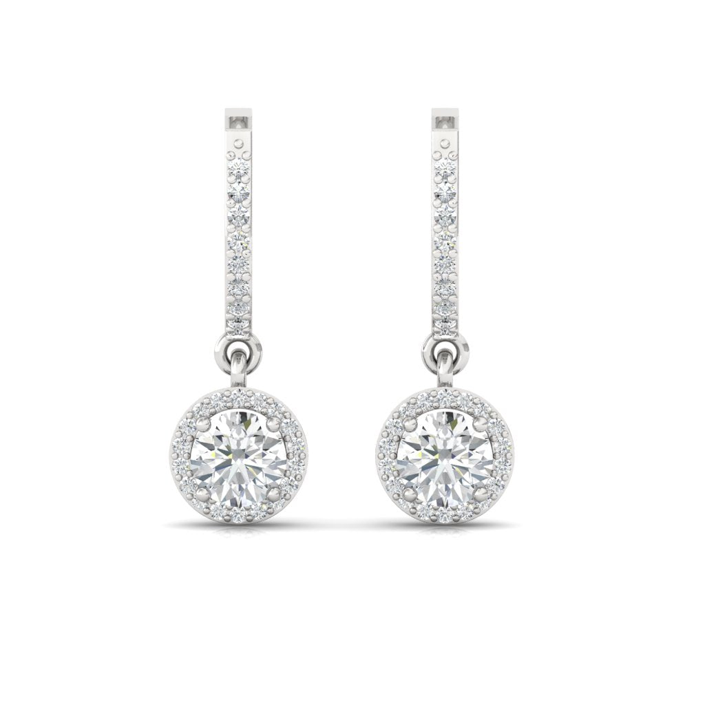 Halo Solitaire Dangling Hoop Sterling Silver Earrings for Her