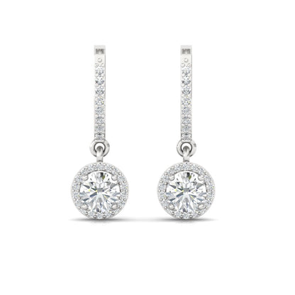 Halo Solitaire Dangling Hoop Sterling Silver Earrings for Her