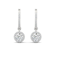 Load image into Gallery viewer, Halo Solitaire Dangling Hoop Sterling Silver Earrings for Her