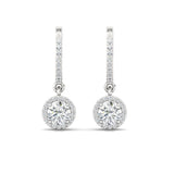 Halo Solitaire Dangling Hoop Sterling Silver Earrings for Her