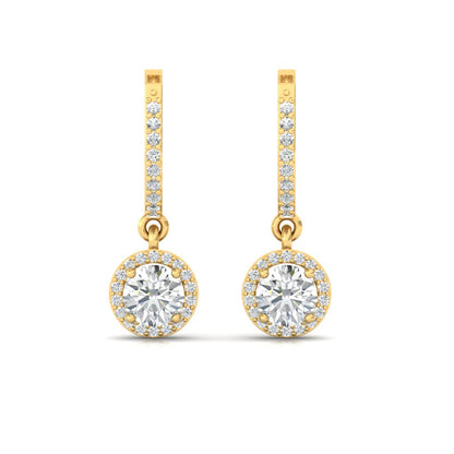 Halo Solitaire Dangling Hoop Sterling Silver Earrings for Her