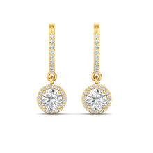 Load image into Gallery viewer, Halo Solitaire Dangling Hoop Sterling Silver Earrings for Her