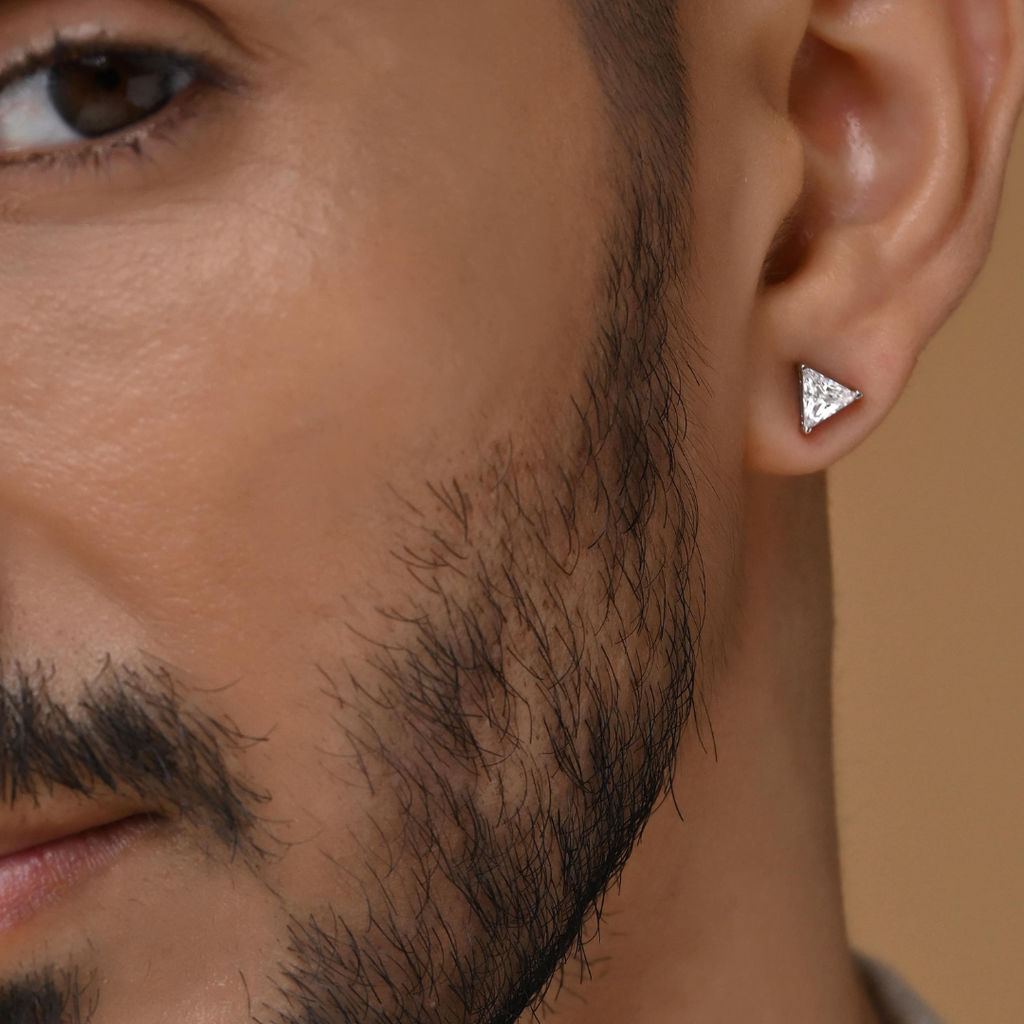 Triangle Solitaire Silver Stud for Men (1 PC ONLY)