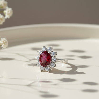 Cynthia Red Ruby Diamond Silver Ring for Her