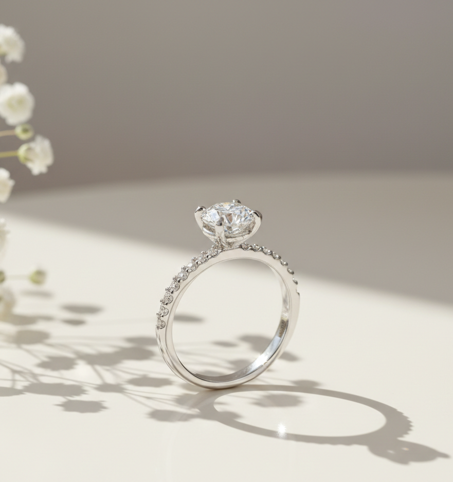 Dimos Solitaire Diamond Engagement Silver Ring for Her
