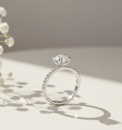 Dimos Solitaire Diamond Engagement Silver Ring for Her