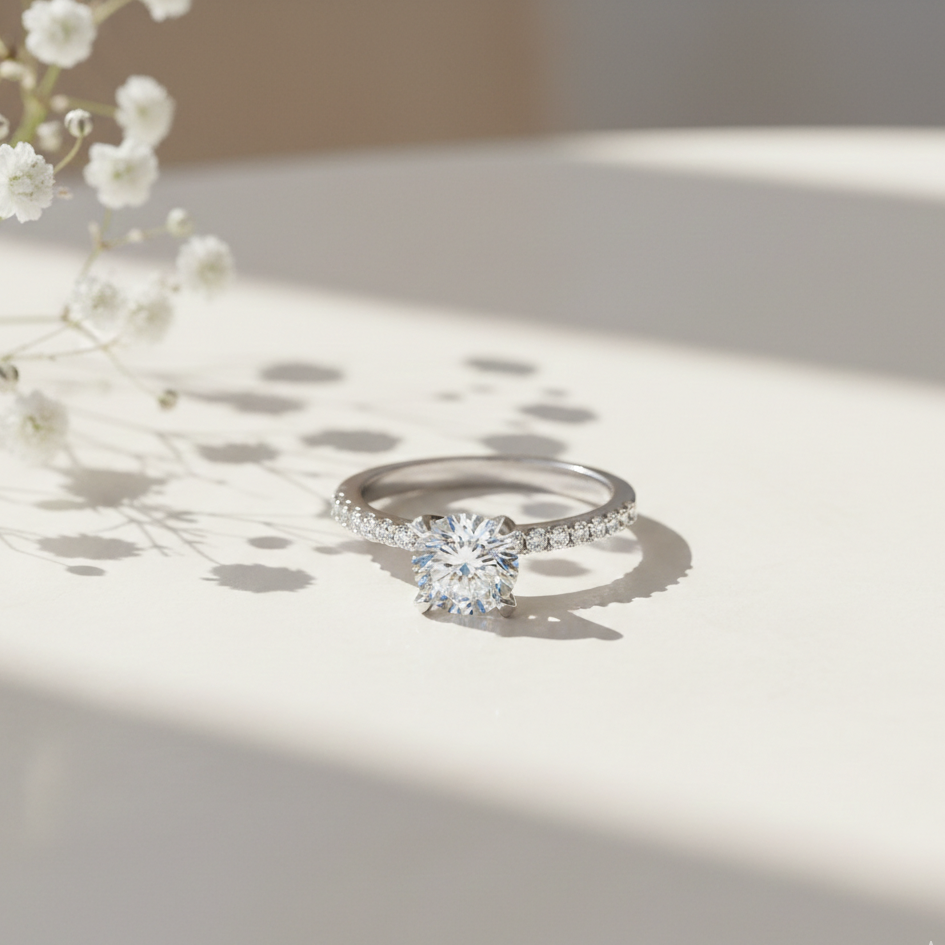 Dimos Solitaire Diamond Engagement Silver Ring for Her
