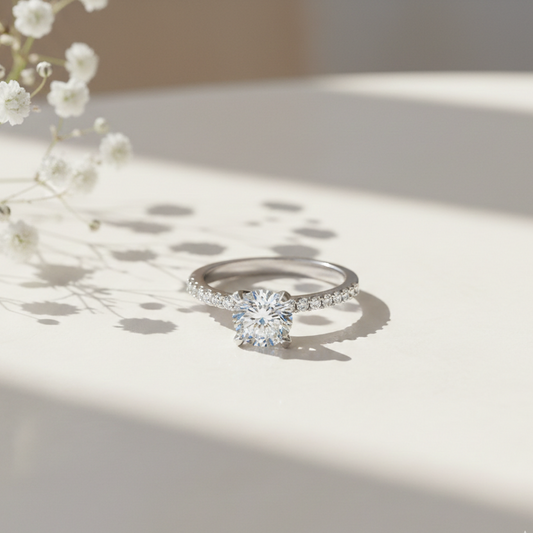 Dimos Solitaire Diamond Engagement Silver Ring for Her