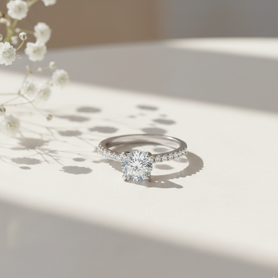 Dimos Solitaire Diamond Engagement Silver Ring for Her