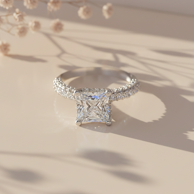 Dale Square Solitaire Diamond Silver Ring for Her