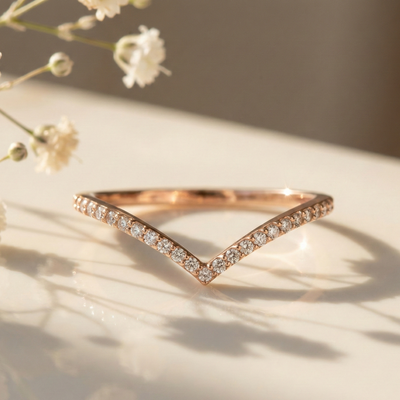 Rose Gold Wishbone CZ Ring