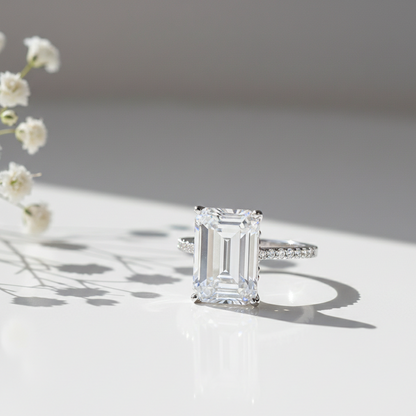 Classic Silver  Emerald CZ Solitaire Diamond Ring