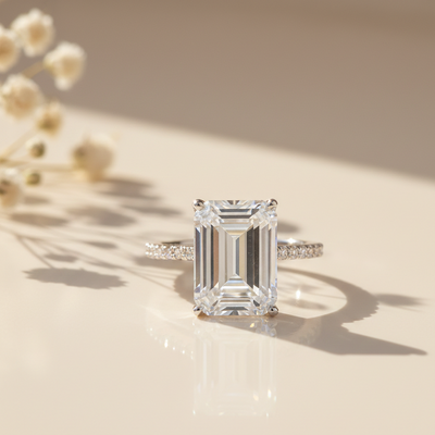 Classic Silver  Emerald CZ Solitaire Diamond Ring