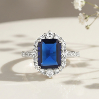 Silver Blue Sapphire Solitaire Ring