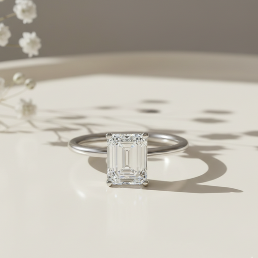 Emerald Moissanite Solitaire Diamond Silver Ring