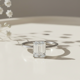 Emerald Moissanite Solitaire Diamond Silver Ring