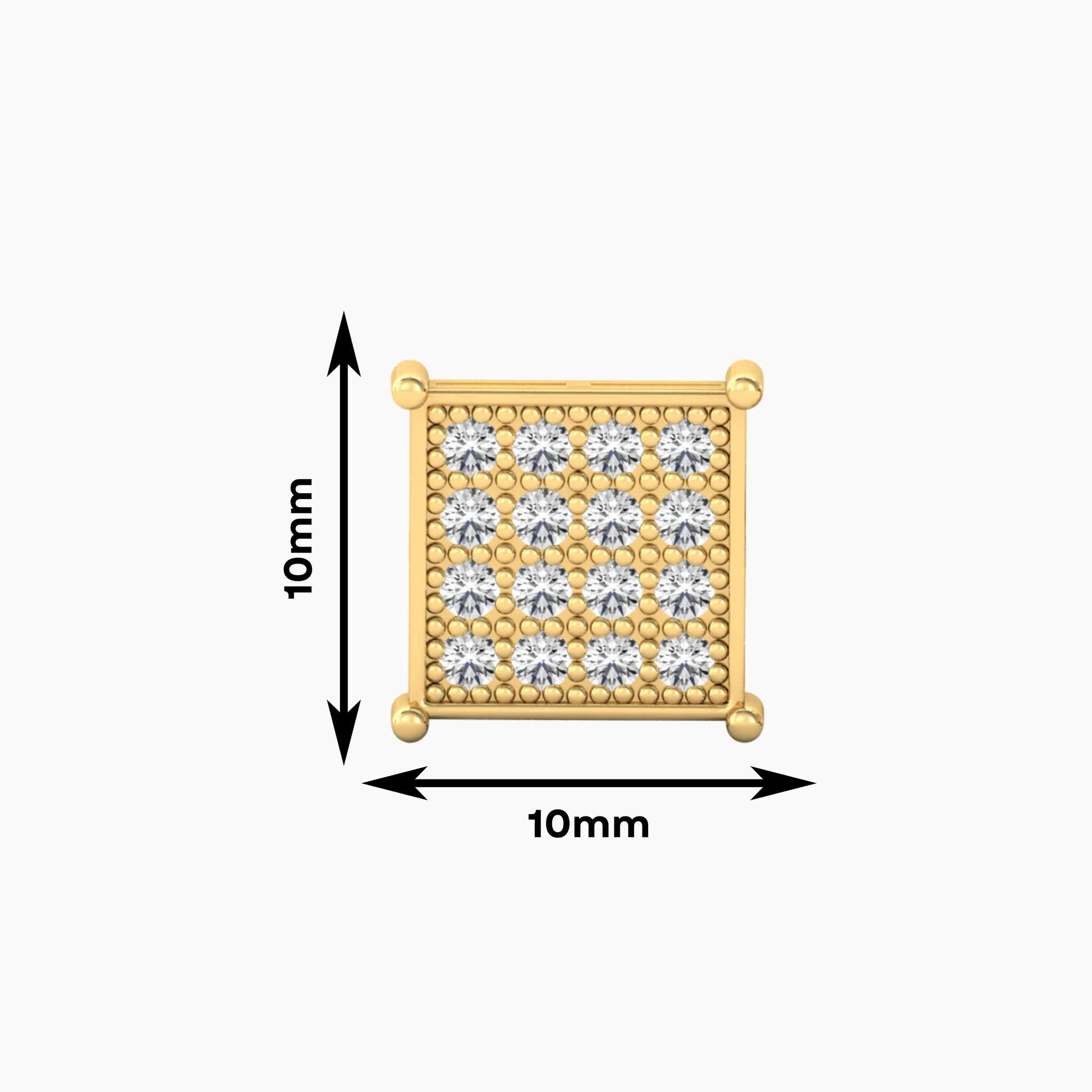 16 Square Diamond Silver Stud for Men - Dimension 10mm x 10mm